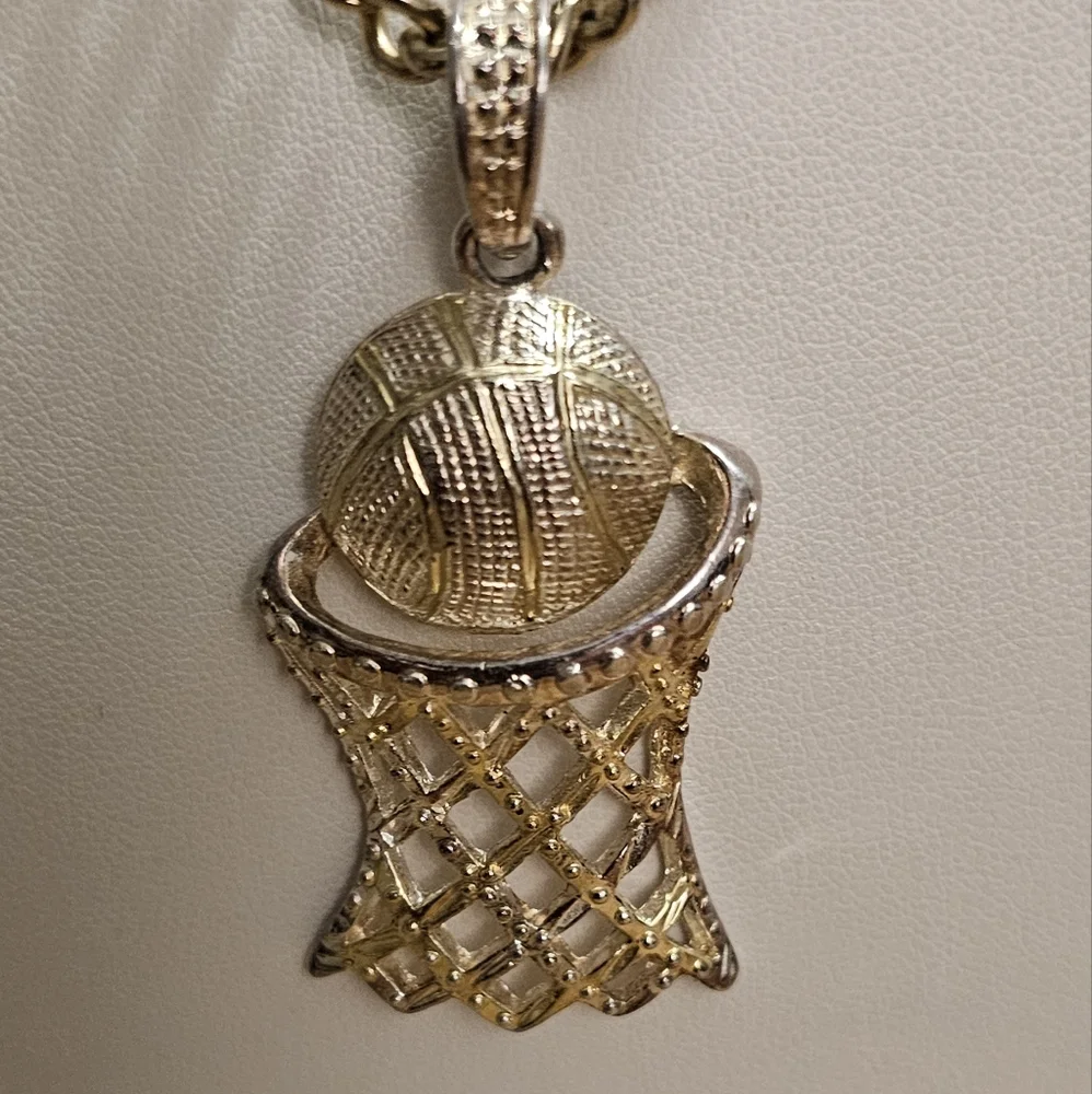 Vintage Gold Plated Basketball Hoop Pendant Necklace.